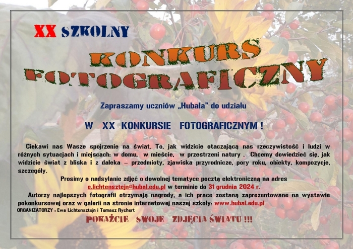 Ogłaszamy XX Szkolny Konkurs Fotograficzny